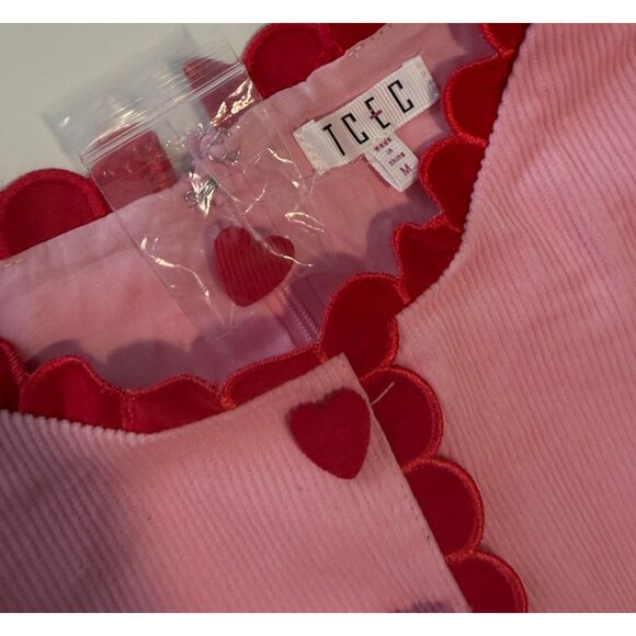 TCEC Red and Pink Valentine Front Buttons Heart Corduroy Dress Size Medium NWOT - Picture 7 of 11